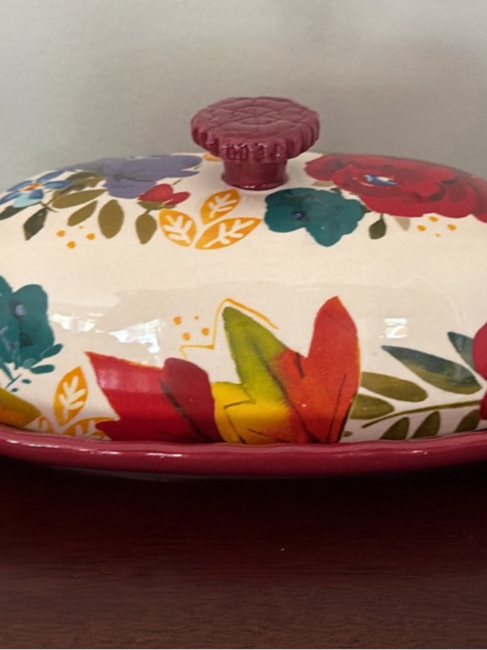 Pioneer woman Floral Ceramic Butter Dish with Knob - Home Kitchen